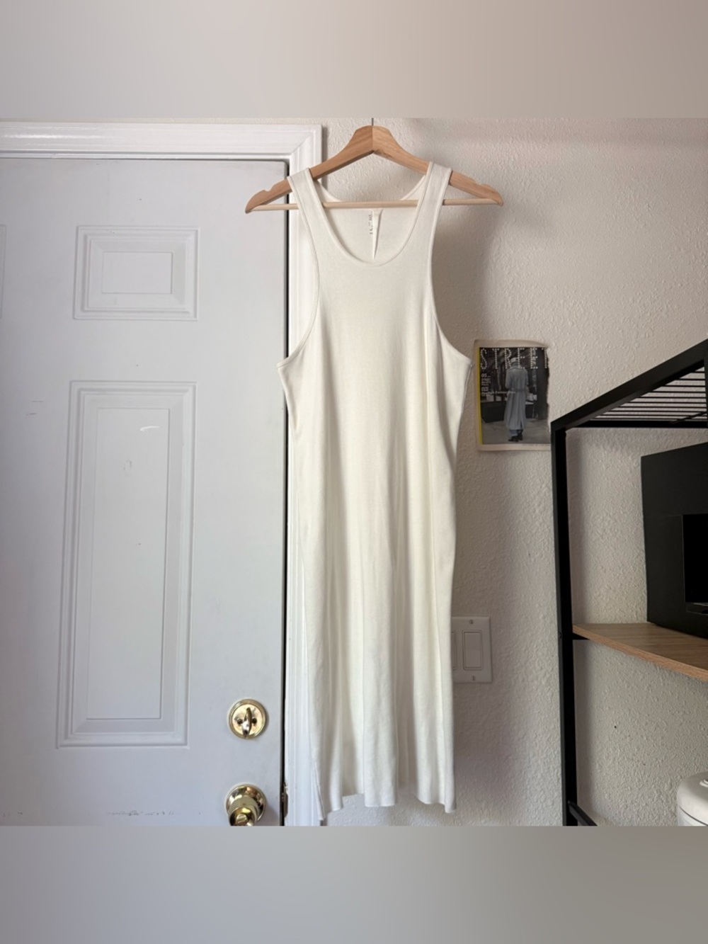 UNRAVEL‎ PROJECT off white rib ribbed knit cotton scoop neck midi t-shirt dress